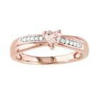 Rose Rhodium-plated Sterling Silver Morganite And Diamond Accent Heart Crisscross Ring, Women's, Size: 6, Pink