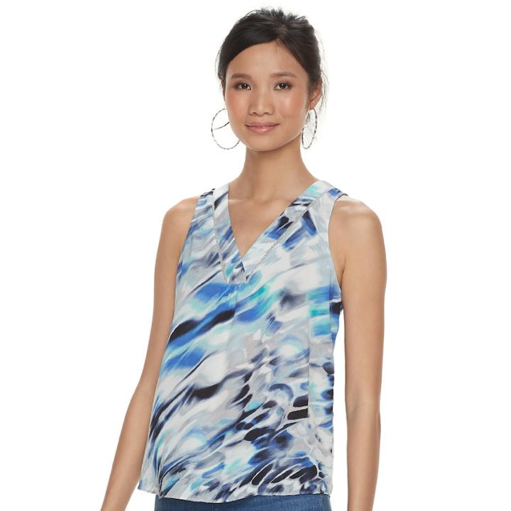 Women's Jennifer Lopez Lurex-trim Crepe Tank, Size: Large, Blue