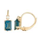 10k Gold Emerald-cut London Blue Topaz & White Zircon Leverback Earrings, Women's