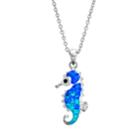 Crystal Sea Horse Pendant Necklace, Blue