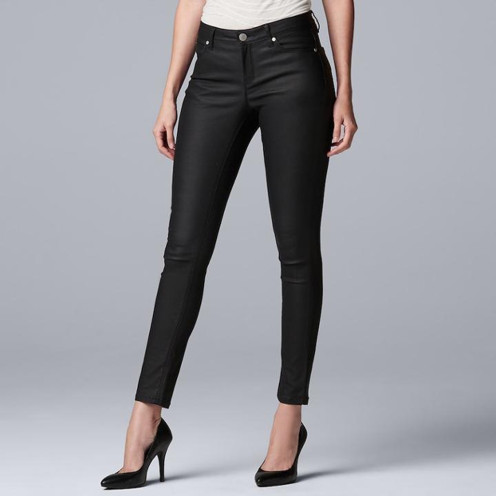 Women's Simply Vera Vera Wang Coated Skinny Jeans, Size: 10, Black