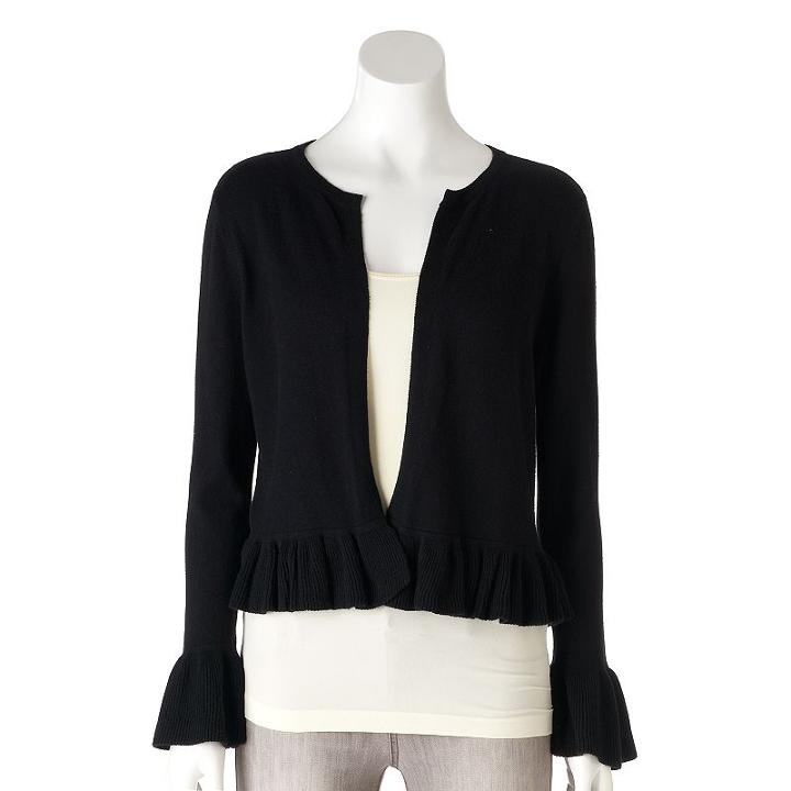 Women's Elle&trade; Ruffle Bell Cardigan, Size: Large, Black