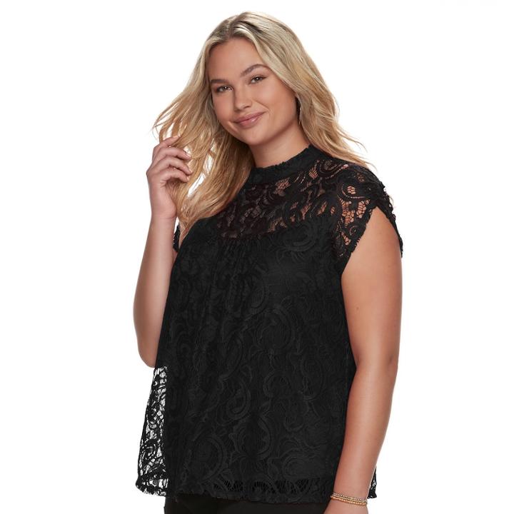 Juniors' Plus Size Heartsoul Lace Swing Top, Teens, Size: 1xl, Black