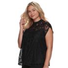 Juniors' Plus Size Heartsoul Lace Swing Top, Teens, Size: 1xl, Black