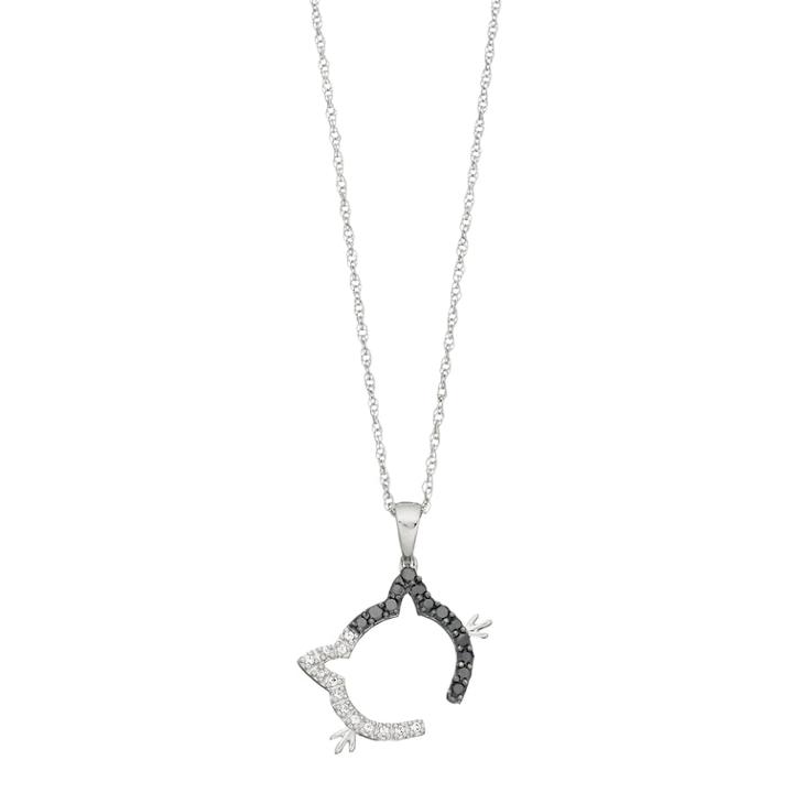 Two-tone Sterling Silver 1/10 Carat T.w. Cat Necklace, Women's, Size: 18, Black