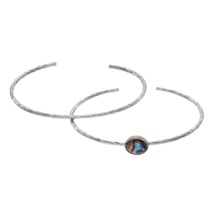 Olive & Ivy Silver Plated Abalone Cuff Bracelet Set, Women's, Grey