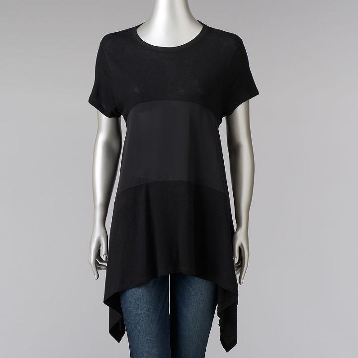 Women's Simply Vera Vera Wang Mixed-media Swing Tee, Size: Medium, Black