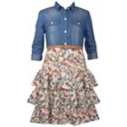 Girls 7-16 Tiered Hem Chambray Shirt Dress, Size: 10, Blue