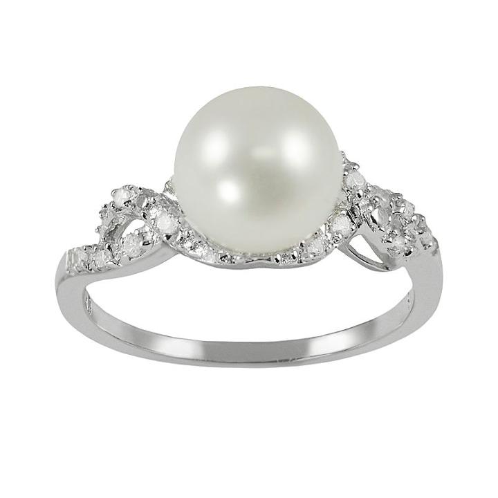 Sterling Silver 1/8-ct. T.w. Diamond And Freshwater Cultured Pearl Ring, Women's, Size: 5, White