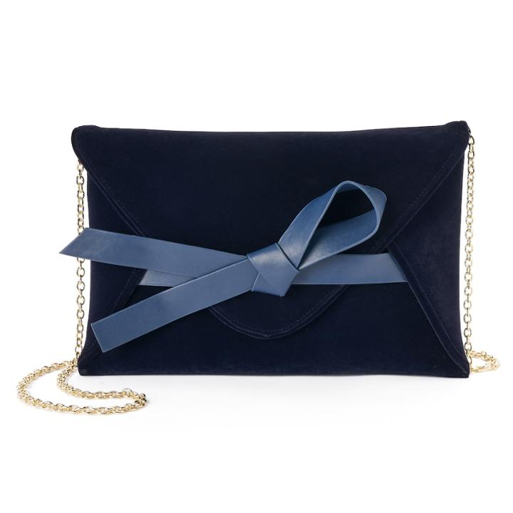 Lenore By La Regale Bow Accent Velvet Envelope Clutch, Women's, Blue (navy)