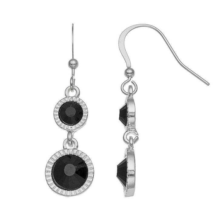 Black Double Circle Drop Earrings, Women's, Multicolor