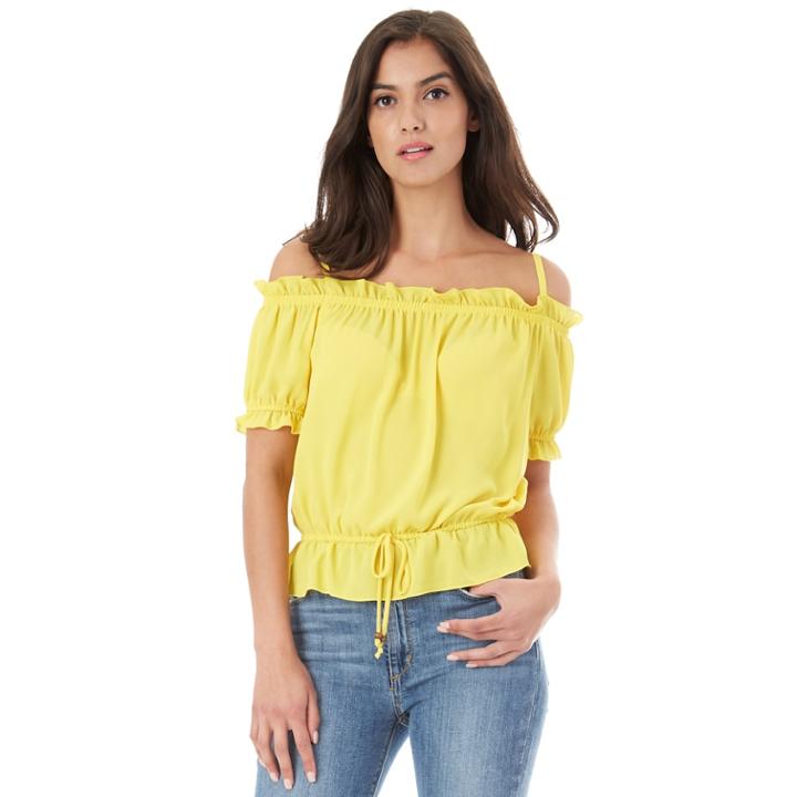 Juniors' Iz Byer Ruffle Off-the-shoulder Top, Teens, Size: Large, Dark Grey