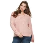 Juniors' Plus Size It's Our Time Lace-up Sweater, Teens, Size: 3xl, Pink Ovrfl
