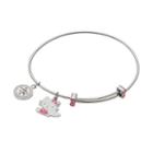 Hello Kitty&reg; Crystal Stainless Steel Charm Bangle Bracelet, Women's, Grey