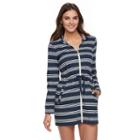 Women's Apt. 9&reg; Hooded Striped Zip-front Cover-up, Size: Medium, Blue