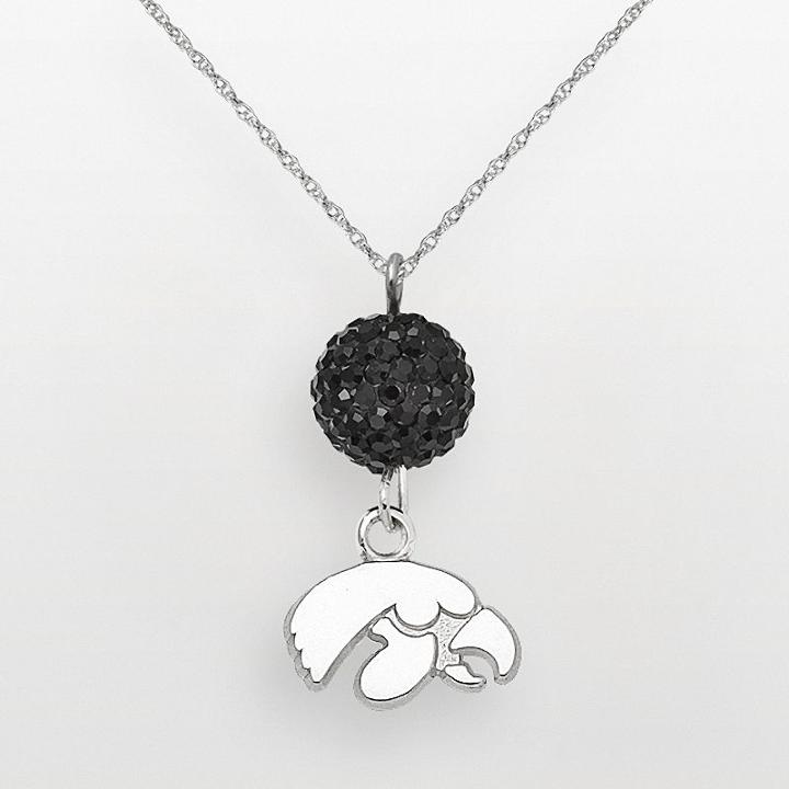 Iowa Hawkeyes Sterling Silver Crystal Logo Y Necklace, Women's, Black