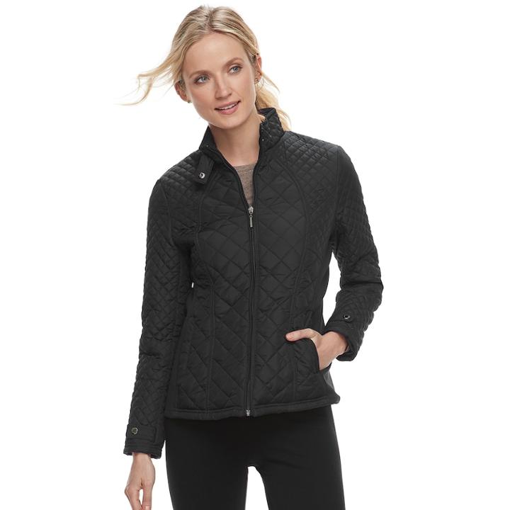 Women's Weathercast Quilted Moto Jacket, Size: Large, Black