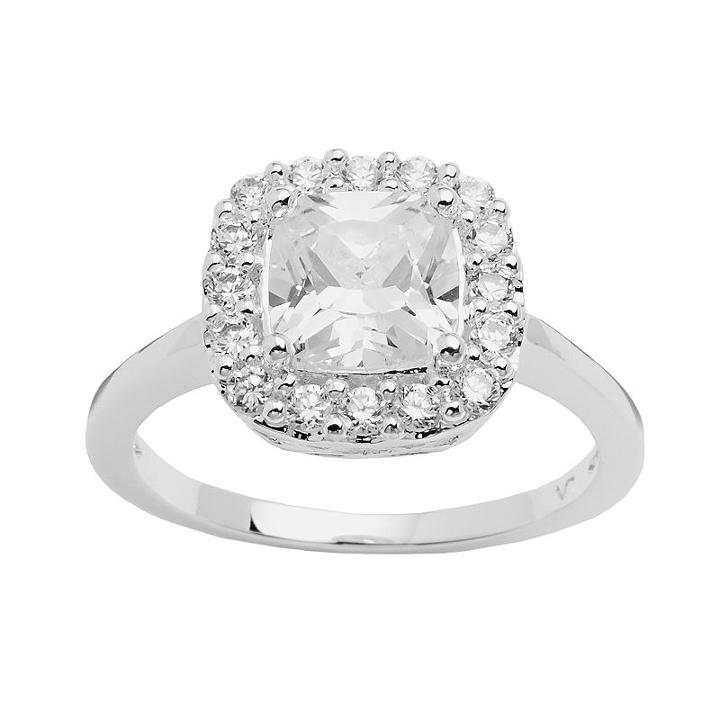 Silver Plated Cubic Zirconia Square Ring, Women's, Size: 9, Multicolor
