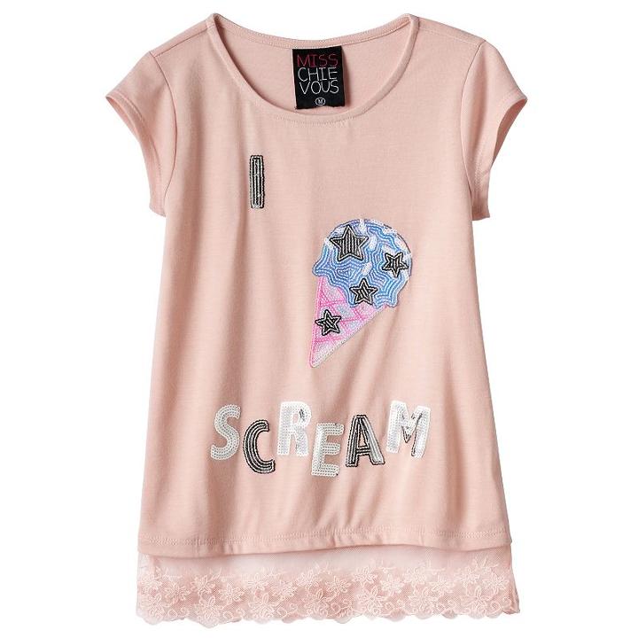 Girls 7-16 Miss Chievous Sequin Applique Lace Hem Tee, Girl's, Size: Xl, Brt Purple