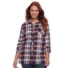 Plus Size Sonoma Goods For Life&trade; Essential Plaid Flannel Shirt, Women's, Size: 3xl, Dark Red