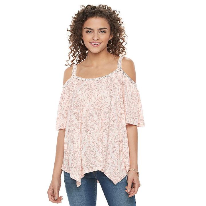 Juniors' Mudd&reg; Crochet Off Shoulder Top, Girl's, Size: Large, Orange Oth