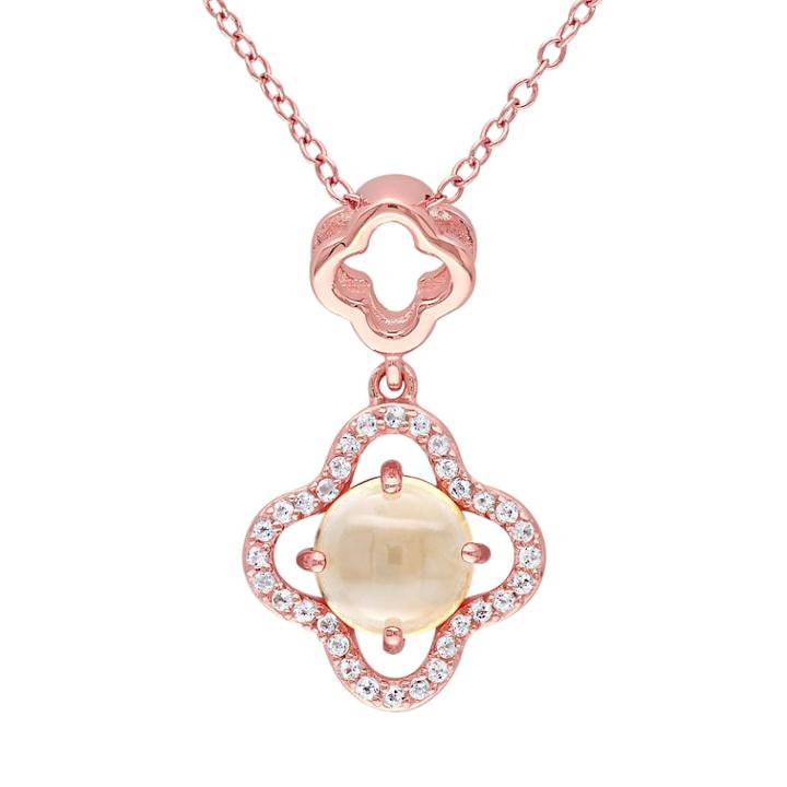 Stella Grace Citrine & White Topaz Sterling Silver Clover Pendant Necklace, Women's, Size: 18, Yellow