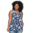 Plus Size Sonoma Goods For Life&trade; Floral Lace-up Tank, Women's, Size: 3xl, Dark Blue