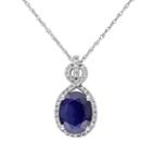 10k White Gold Sapphire & 1/6 Carat T.w. Diamond Oval Pendant Necklace, Women's, Size: 17, Blue