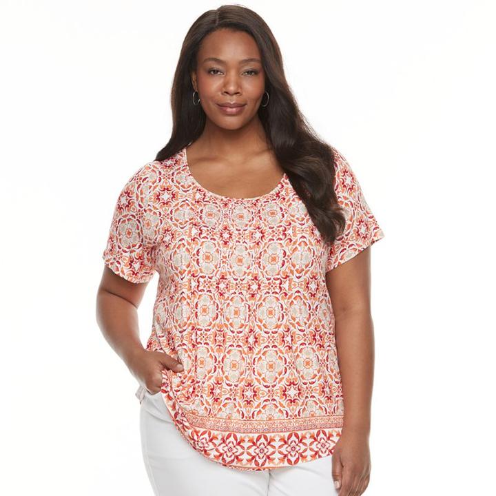 Plus Size Croft & Barrow&reg; Pintuck Scoopneck Tee, Women's, Size: 1xl, Drk Orange