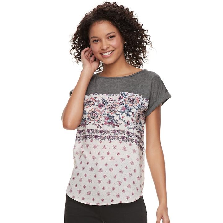 Juniors' Rewind Mixed-media Top, Teens, Size: Xs, Natural