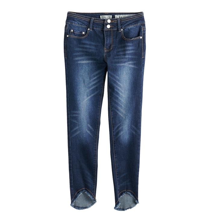 Girls 7-16 Indigo Rein Frayed Hem Skinny Jeans, Size: 14, Dark Blue