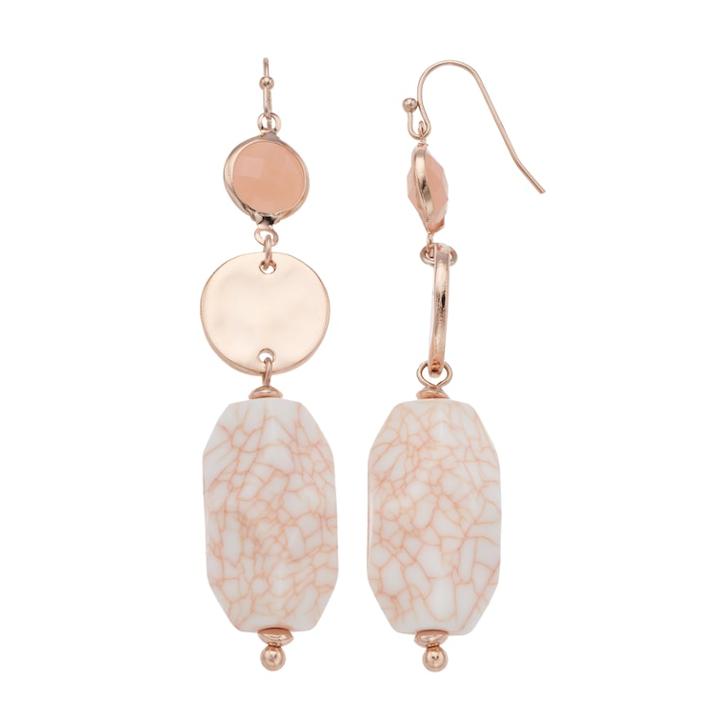 Stone & Disc Nickel Free Drop Earrings, Women's, Light Pink