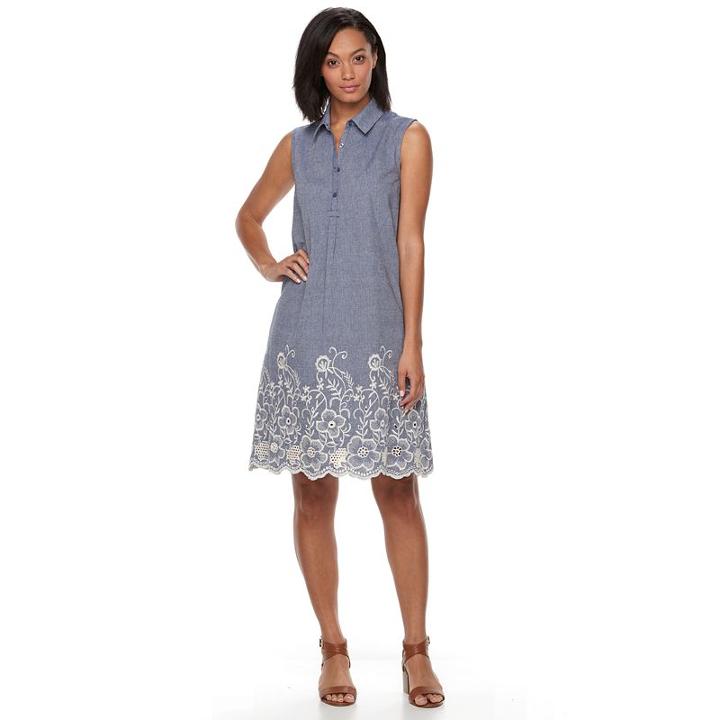 Women's Sharagano Sleeveless Floral Embroidered Dress, Size: 6, Blue