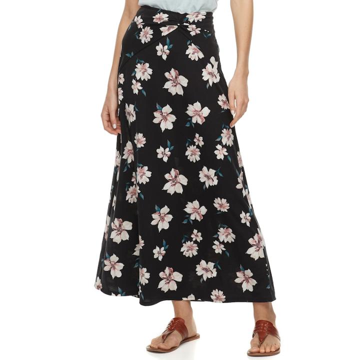 Women's Studio 253 Printed Twist-front Maxi Skirt, Size: Xl, Dark Pink