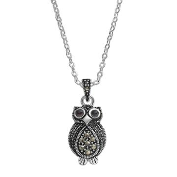 Silver Luxuries Marcasite & Crystal Owl Pendant Necklace, Women's