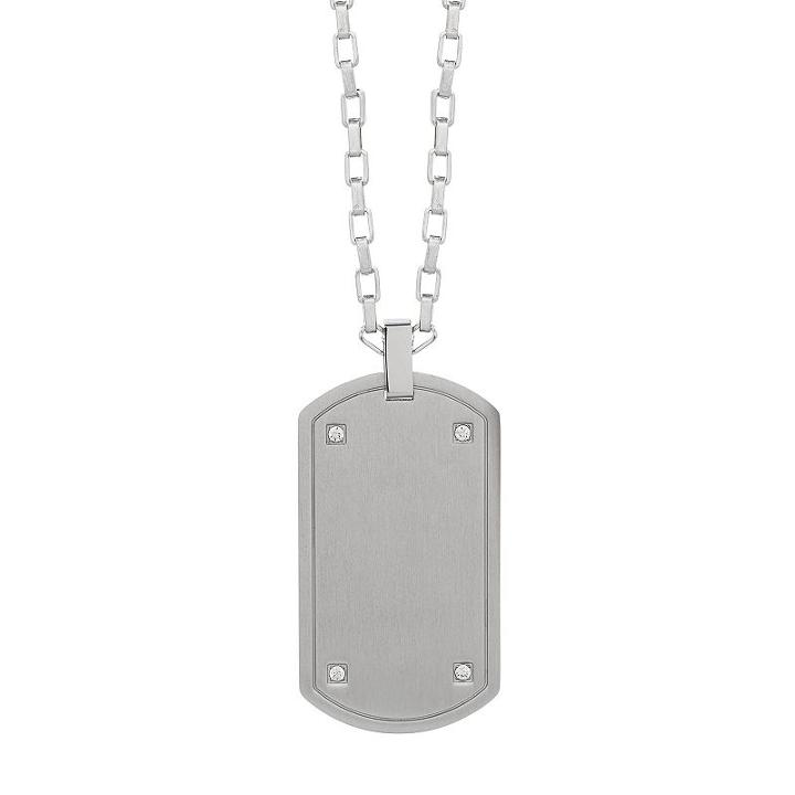 Lynx Men's Cubic Zirconia Stainless Steel Dog Tag Necklace, Size: 22, Grey