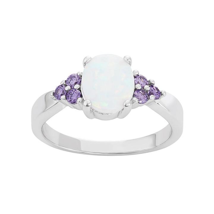 Sterling Silver Lab-created Opal & Cubic Zirconia Ring, Women's, Size: 9, Purple