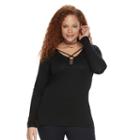 Plus Size Rock & Republic&reg; Embellished Crisscross Tee, Women's, Size: 2xl, Black
