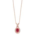 14k Rose Gold Over Silver Lab-created Ruby & Lab-created White Sapphire Oval Halo Pendant, Women's, Size: 18, Red