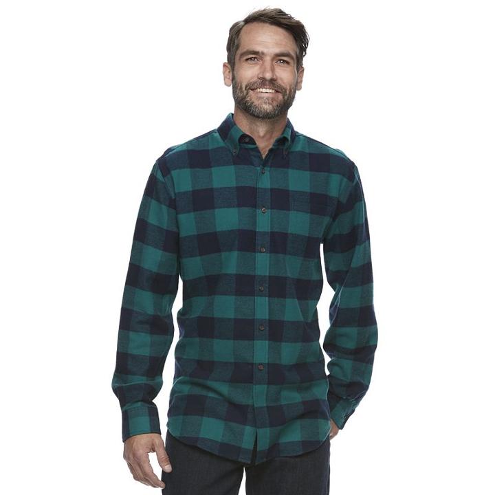 Men's Croft & Barrow&reg; True Comfort Plaid Classic-fit Flannel Button-down Shirt, Size: Small, Med Green
