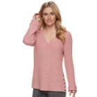 Women's Sonoma Goods For Life&trade; Button Accent V-neck Sweater, Size: Large, Med Pink