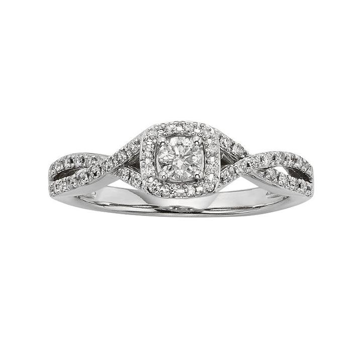 Diamond Crisscross Square Halo Engagement Ring In 10k White Gold (3/8 Ct. T.w.), Women's, Size: 7