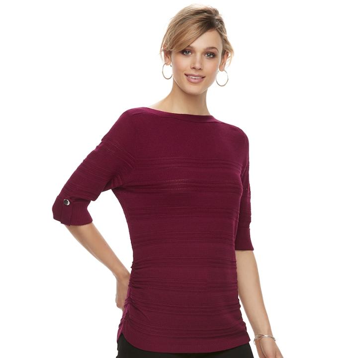 Women's Apt. 9&reg; Textured Ruched Boatneck Sweater, Size: Small, Dark Red
