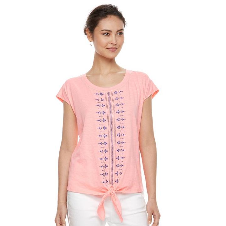 Petite Kate And Sam Embroidered Slubbed Tee, Size: S Petite, Med Red