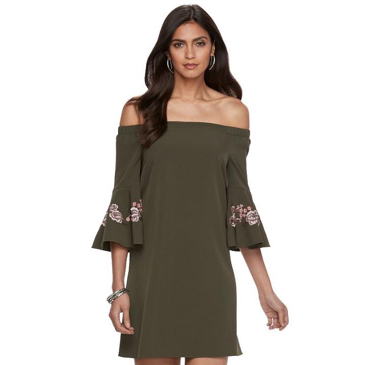Women's Jennifer Lopez Off-the-shoulder Embroidered Shift Dress, Size: Xl, Green