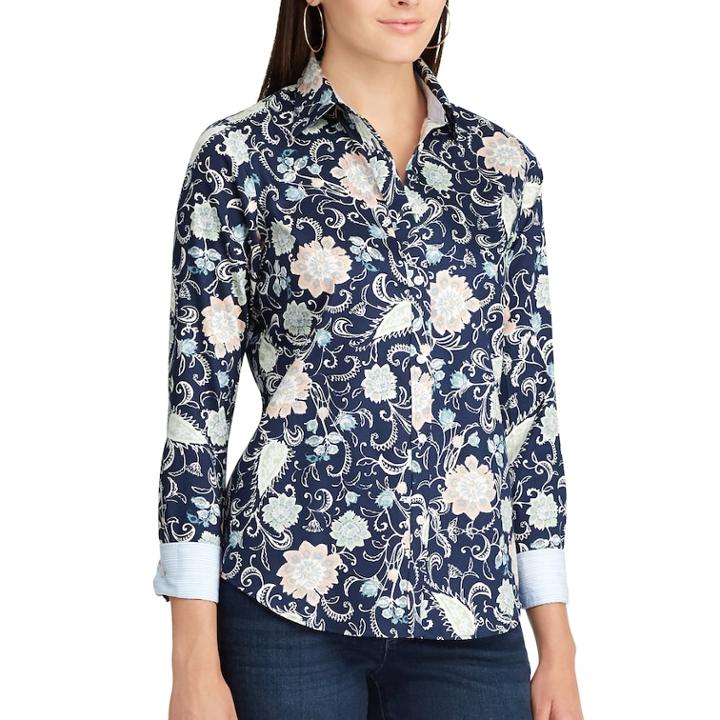 Women's Chaps No Iron Shirt, Size: Xs, Blue (navy)