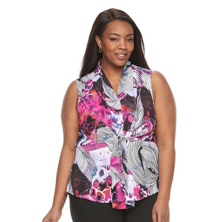 Dana Buchman, Plus Size Tie-front Crepe Top, Women's, Size: 3xl, Dark Pink