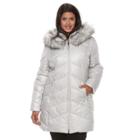 Plus Size Gallery Hooded Faux-fur Trim Puffer Jacket, Women's, Size: 3xl, Grey