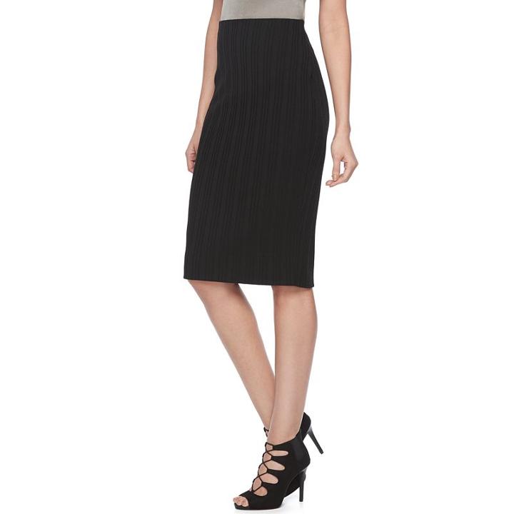 Women's Jennifer Lopez Luxe Essentials Ribbed Midi Skirt, Size: Xl, Black