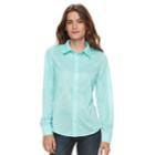 Women's Caribbean Joe Jacquard Button Front Shirt, Size: Large, Turquoise/blue (turq/aqua)